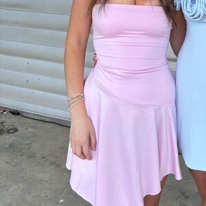 Pink strapless mini dress